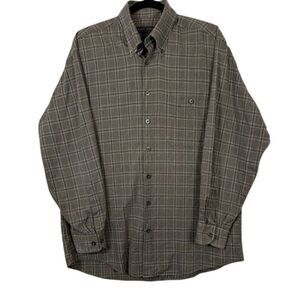 Scott Barber Brushed Cotton Button Shirt Gray Black Windowpane Plaid Size Large